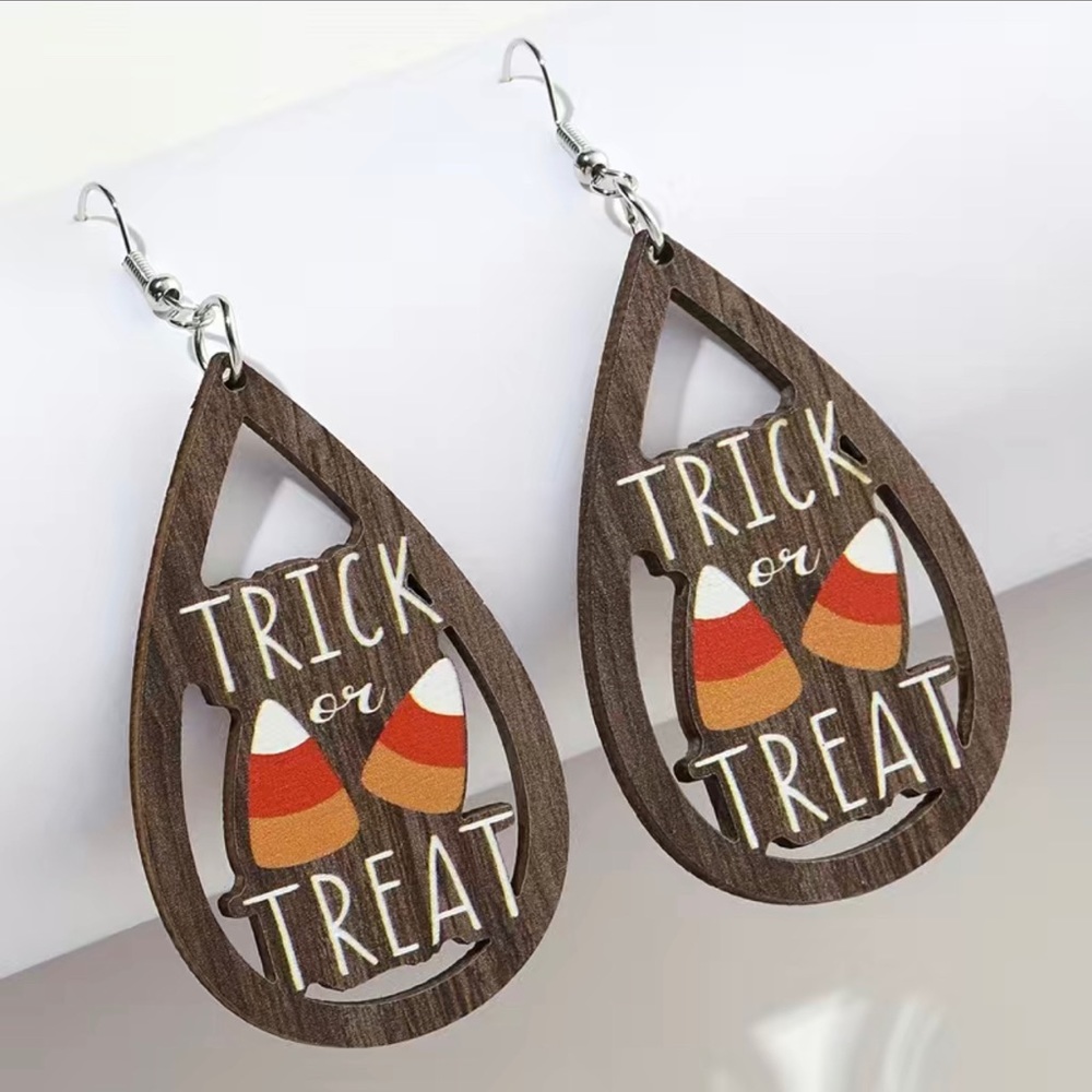 Trick or Treat Halloween Fall Autumn Tear Drop Earrings